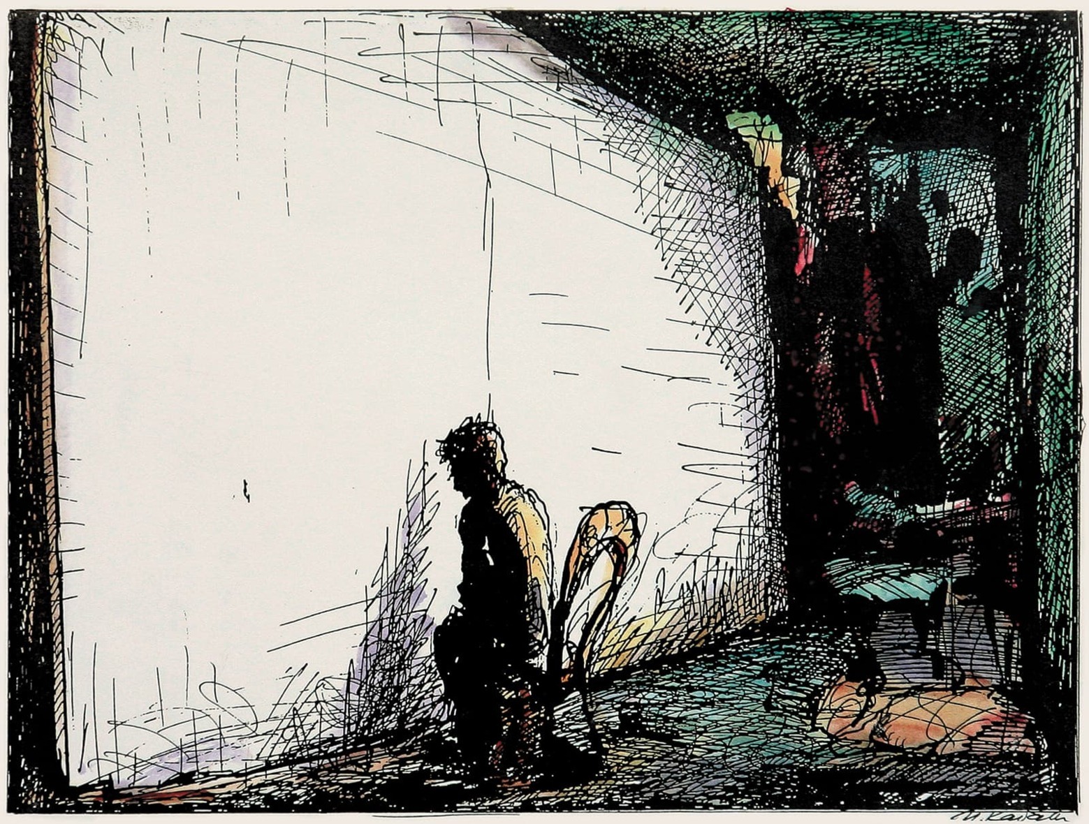 Илья Кабаков. Человек, улетевший в картину. 1998г. Эскиз инсталляции. Илья Кабаков. Человек, улетевший в картину. 1998г. Эскиз инсталляции.