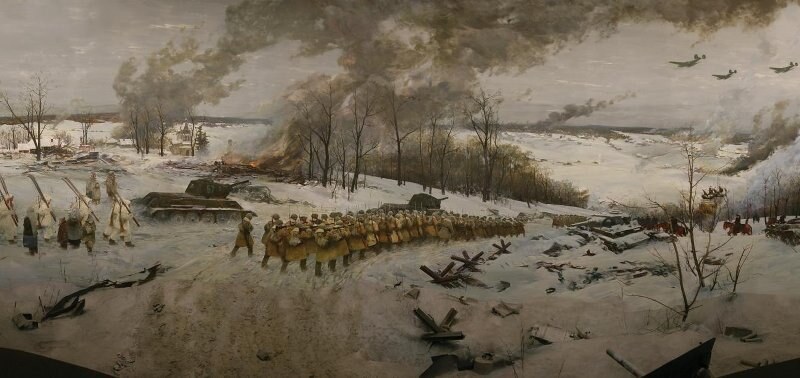 The Soviet counteroffensive near Moscow in December 1941. The painting