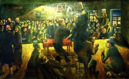 绘画"聚会-关于集体农场组织的争议"